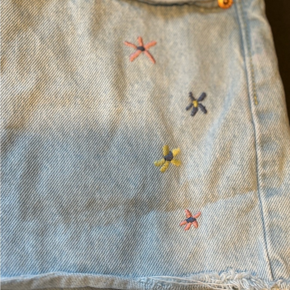 Levi's Light Blue Denim shorts with flower embroidery